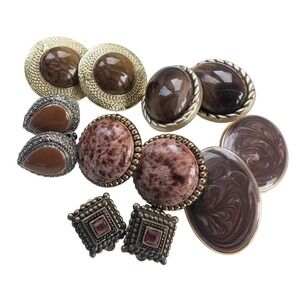 Vintage Chunky Earrings Lot Neutral Browns Mixed Earthy Tones 6 Pairs Clips
